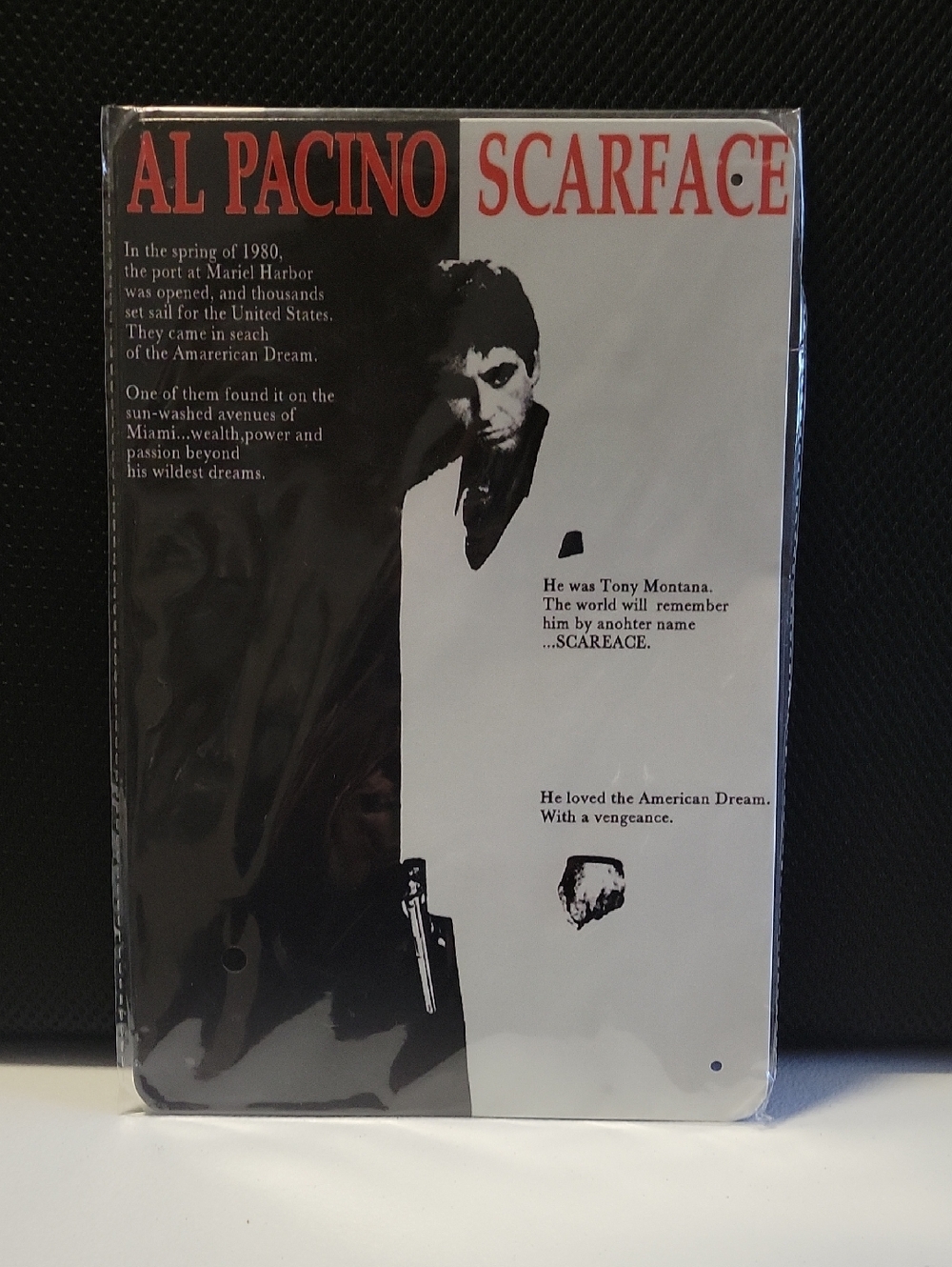 Scarface Al Pacino Poster - Black, White, Red. 12x8